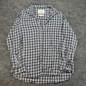 Grayson Frank Eileen Button-Up Shirt 4 Plaid Top Blue White Plaid